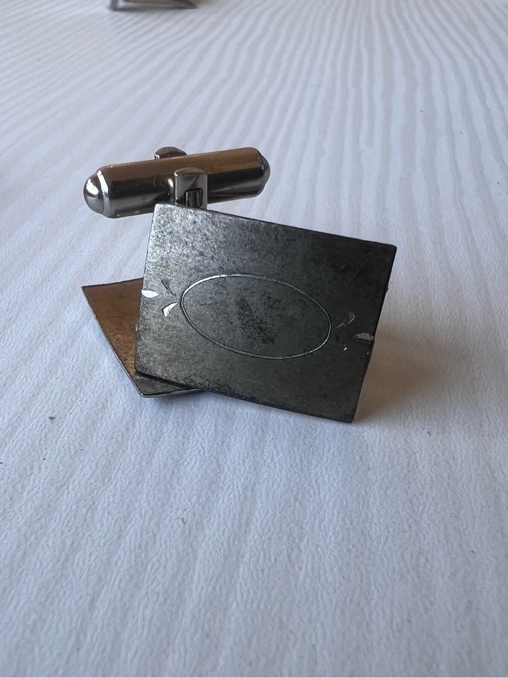 Classic Silver-Tone Rectangular Cufflinks with Oval Detail